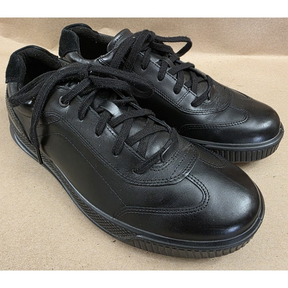 ECCO ( Sz 8-8.5 EU 42) Byway T-Bar Black Leather Sneakers Men's